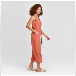 a new day terra cotta Sleeveless linen Jumpsuit size small
